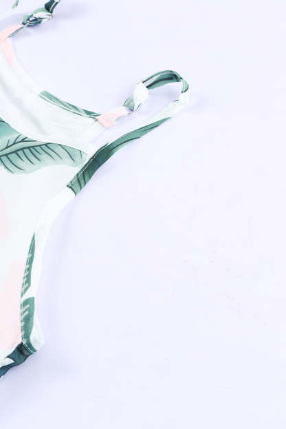 Palm Tree Leaf Print Ivory Sleeveless Dress-yoyobikini