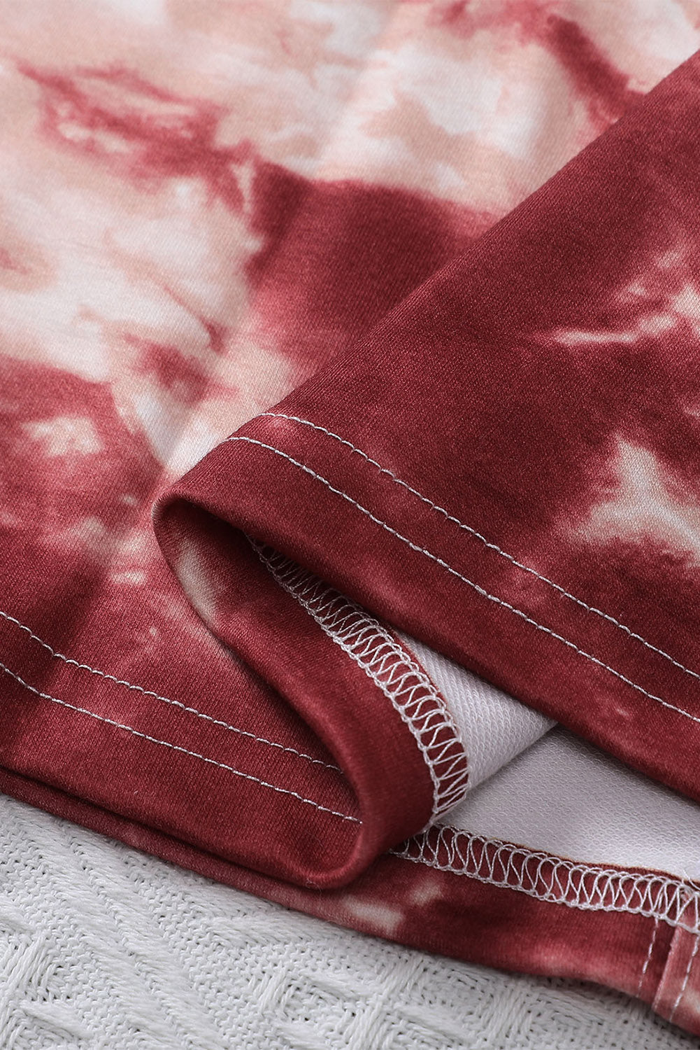 Red Tie Dye Crew Neck Long Sleeve Top-yoyobikini