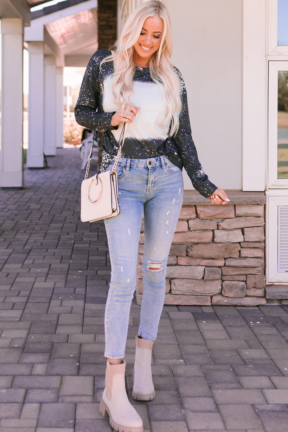 Black Retro Bleached Leopard Spot Pullover-yoyobikini