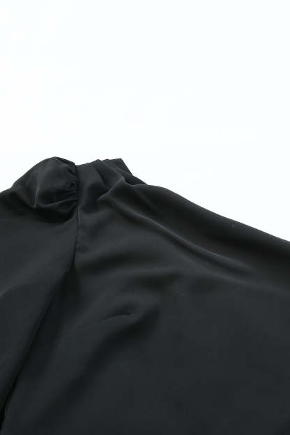 Black Single Short Sleeve Ruched Bodycon Dress-yoyobikini