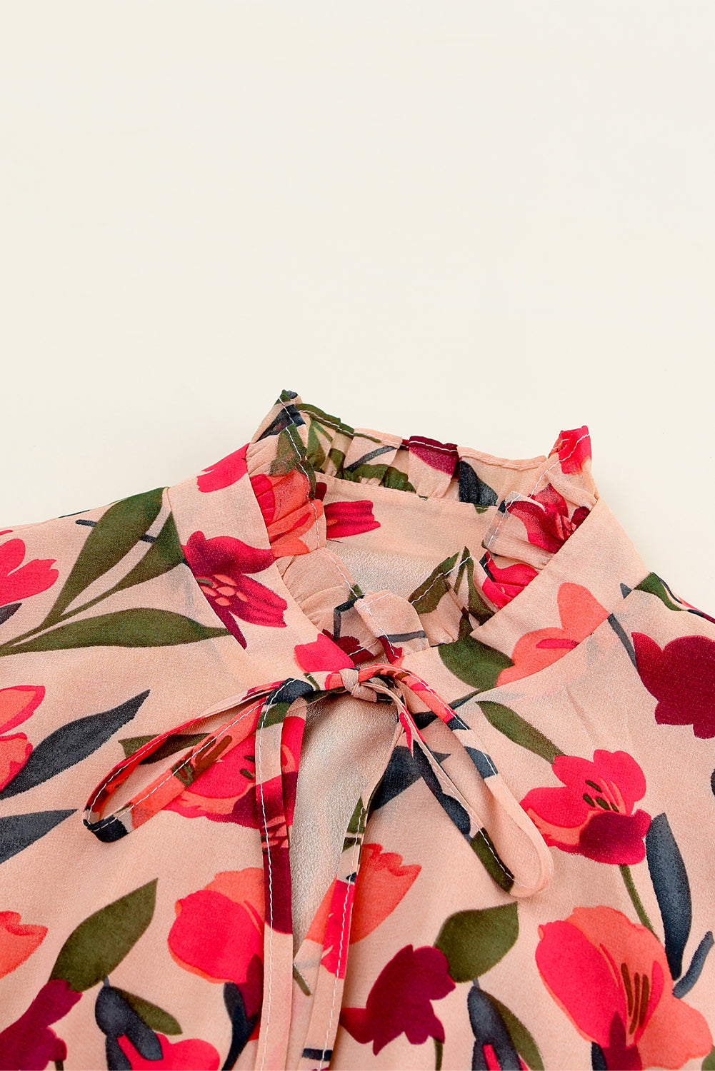 Red Frilled Collar Long Sleeve Tiered Maxi Floral Dress-yoyobikini