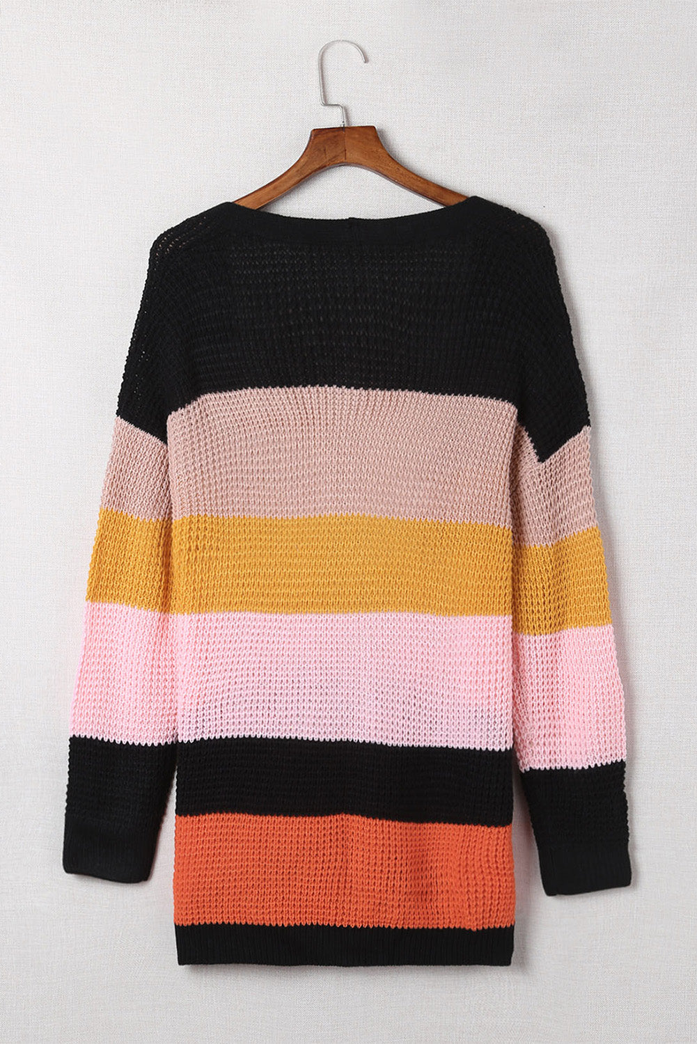 Multicolor Waffle Knit Color Block Open Front Cardigan-yoyobikini