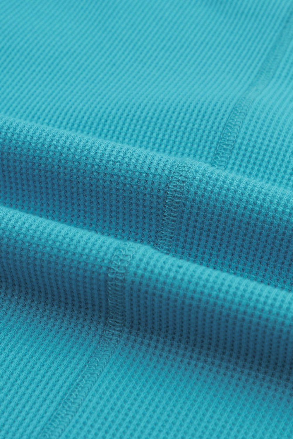 Sky Blue Waffle Knit Long Sleeve Buttoned Henley Top-yoyobikini