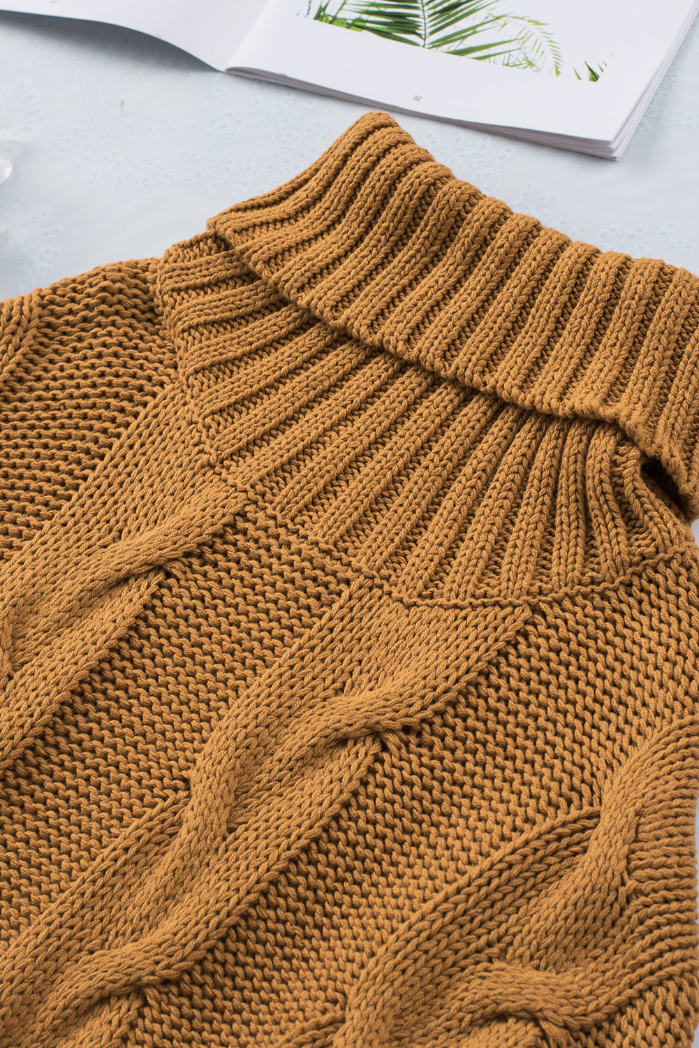 Cuddle Weather Cable Knit Handmade Turtleneck Sweater-yoyobikini
