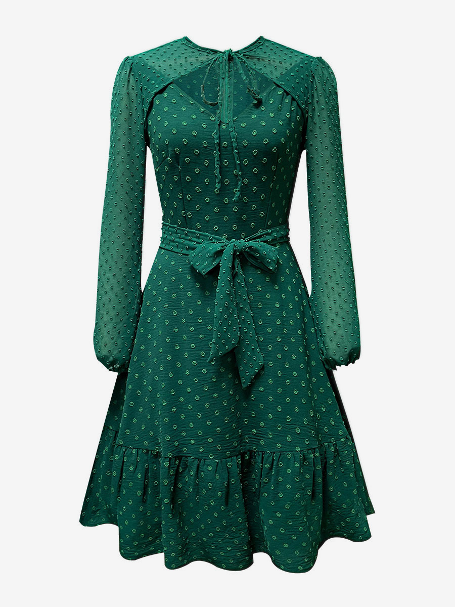 Retro Dress 1950s Audrey Hepburn Style Long Sleeves Women Knee Length 