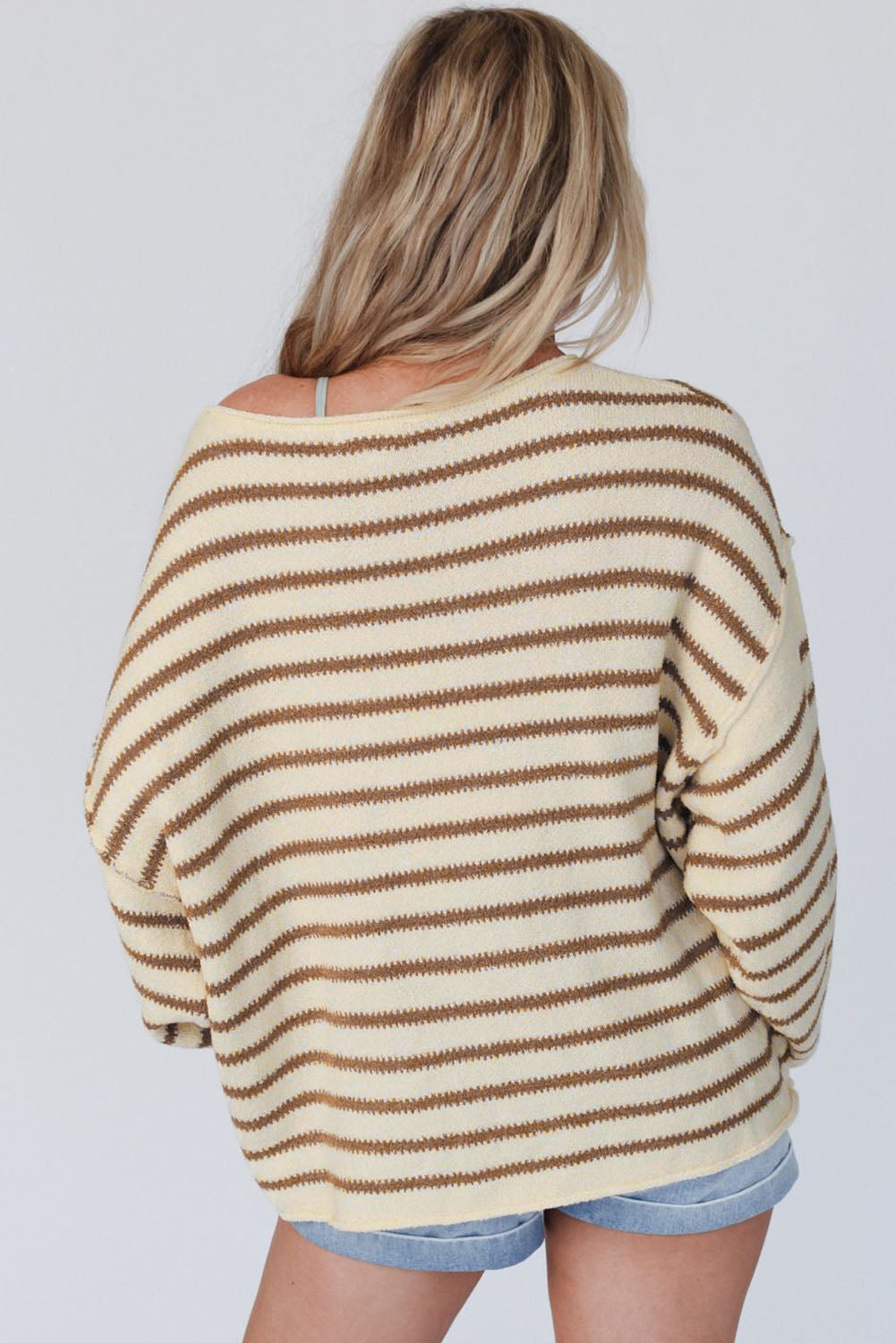 Yellow Striped Drop Shoulder Oversized Sweater-yoyobikini