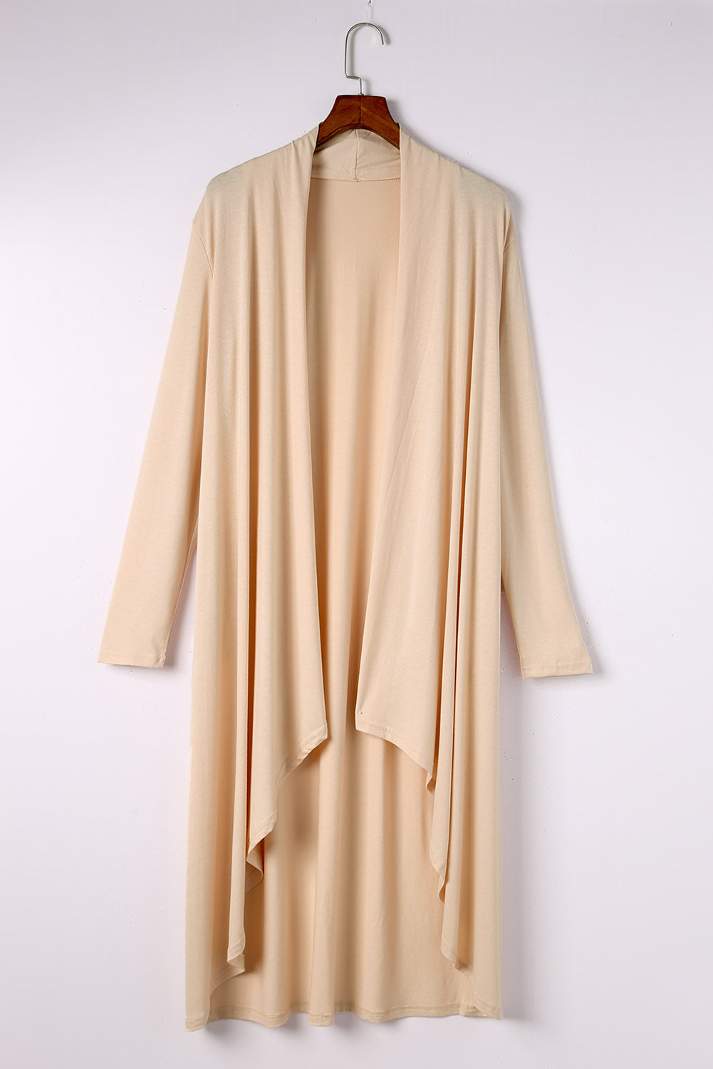 Apricot Long Sleeve Pockets High Low Open Front Cardigan-yoyobikini