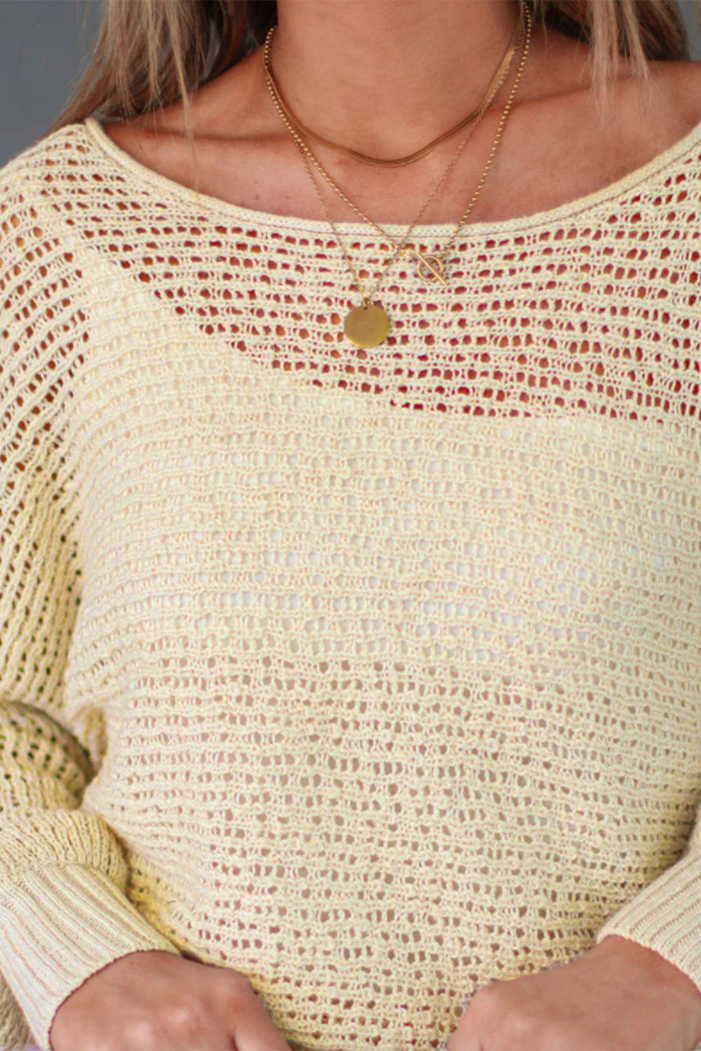 Apricot Sheer Openwork Knit Sweater-yoyobikini