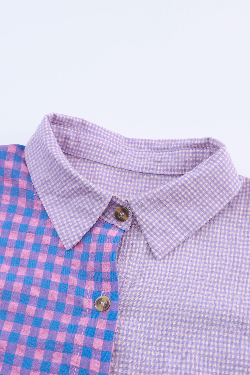 Purple Mixed Plaid Button Down Long Sleeve Chest Pocket Shirt-yoyobikini