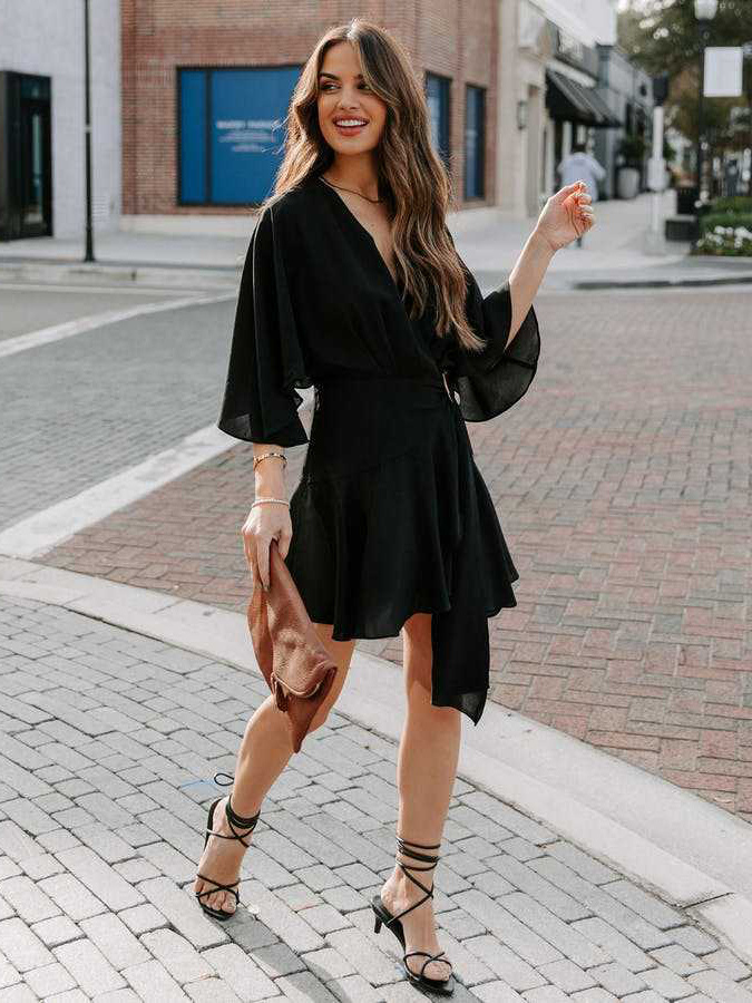 Summer Dresses Khaki V-Neck Beach Mini Dress For Women