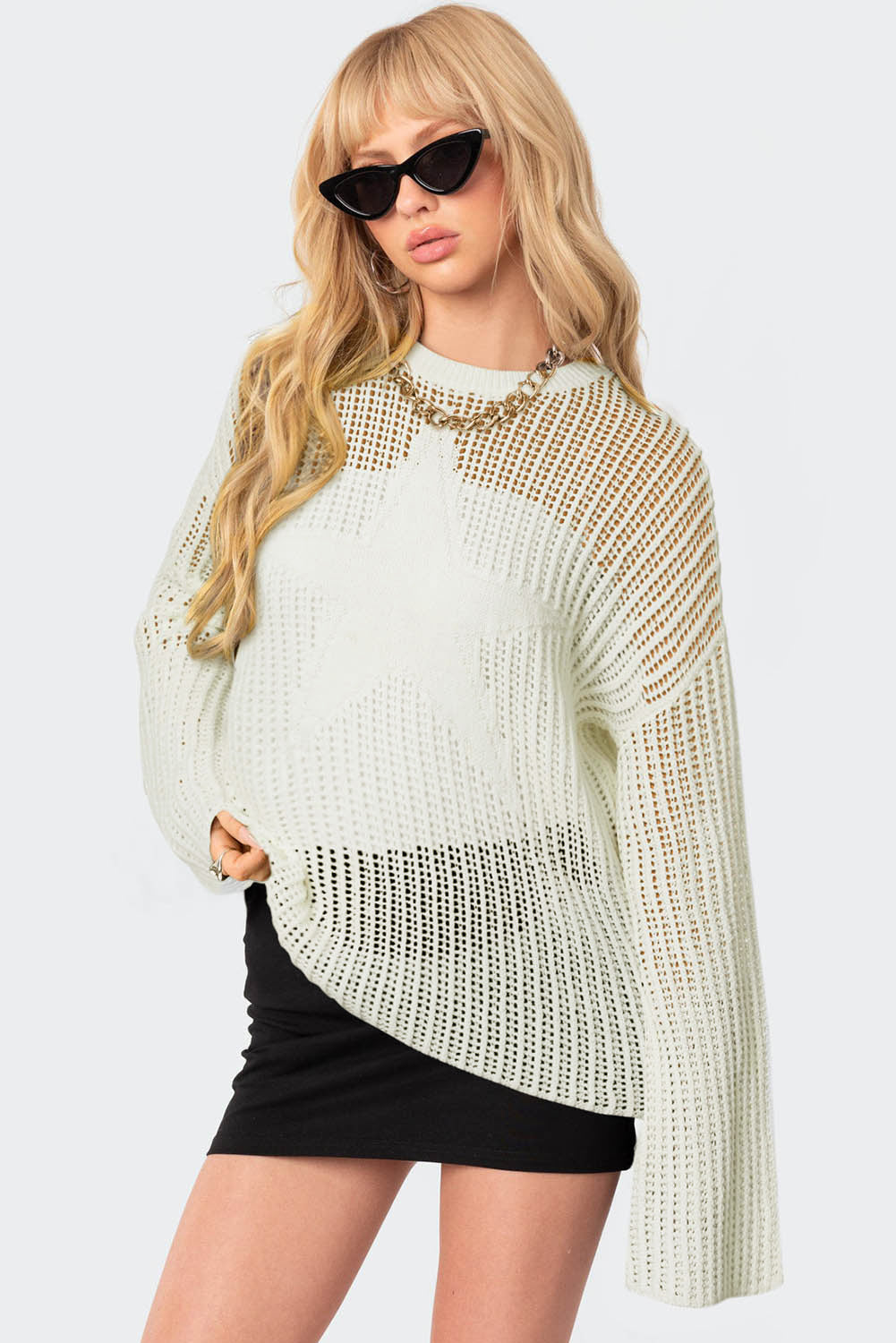 White Seeing Stars Oversized Sweater-yoyobikini
