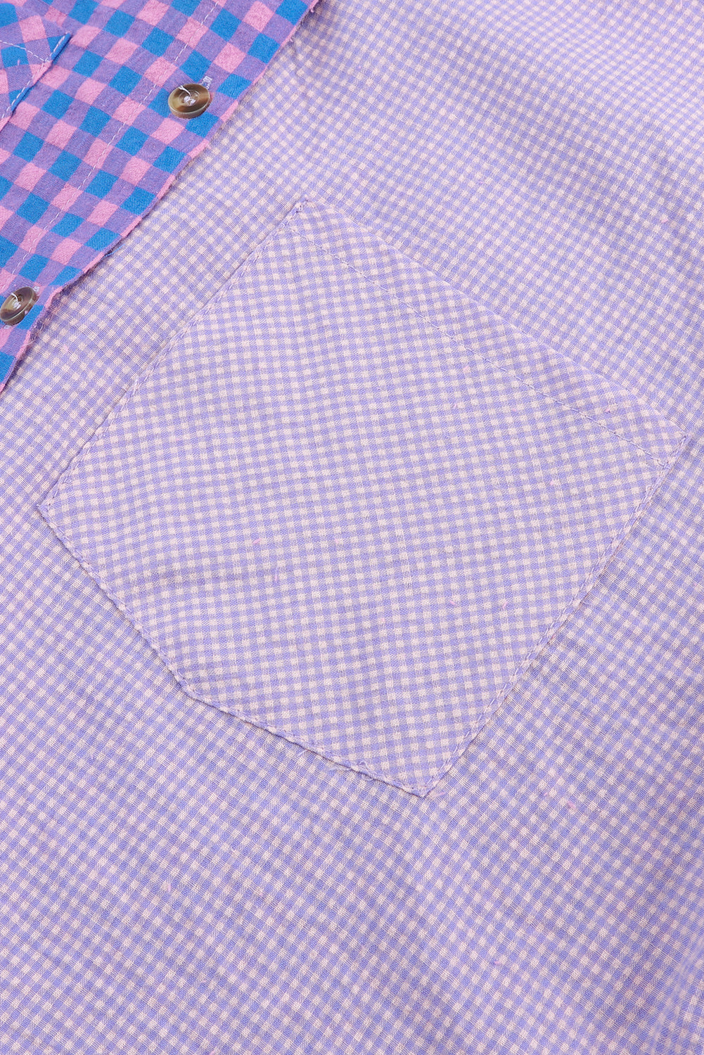 Purple Mixed Plaid Button Down Long Sleeve Chest Pocket Shirt-yoyobikini