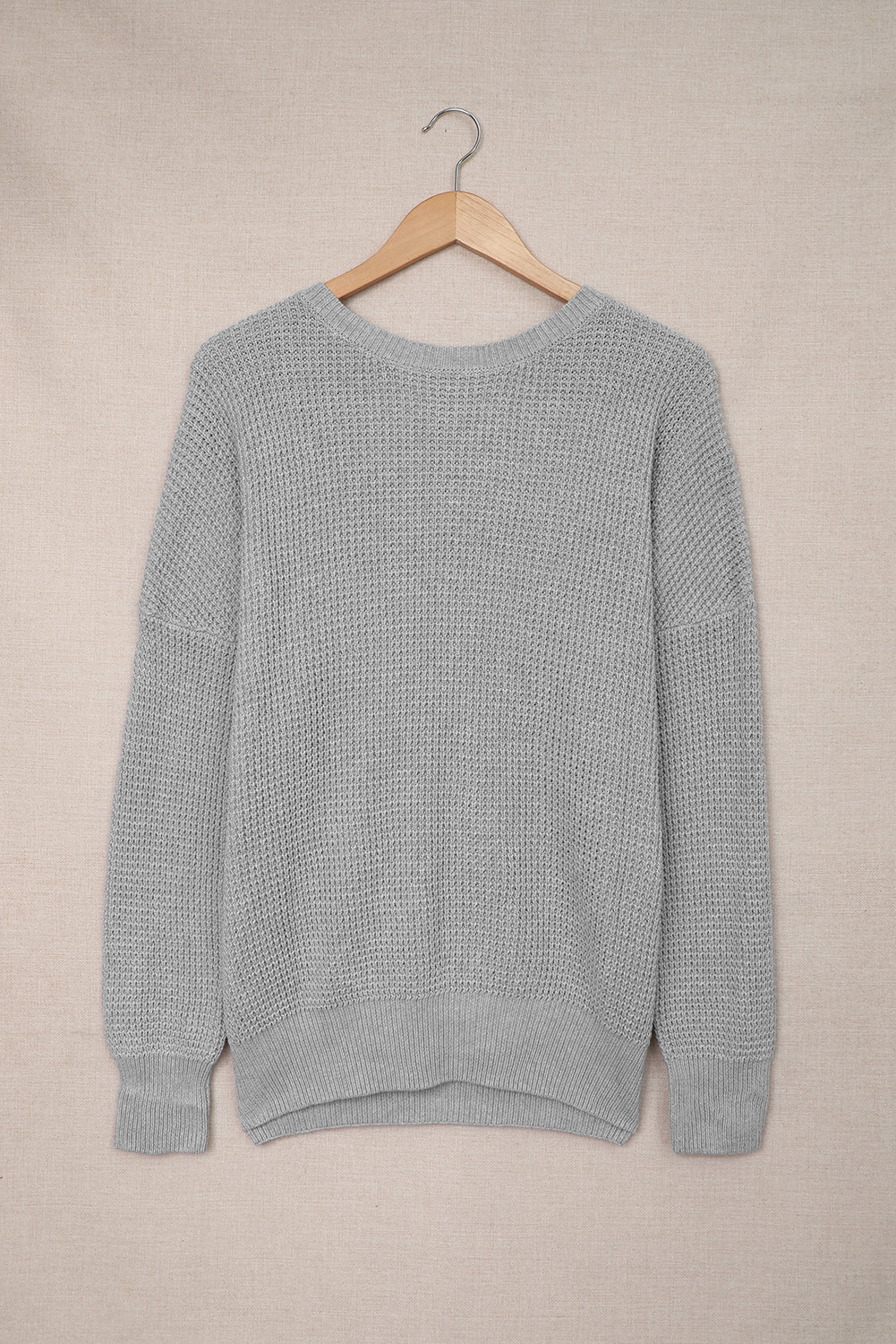 Gray Cross Back Hollow-out Sweater-yoyobikini