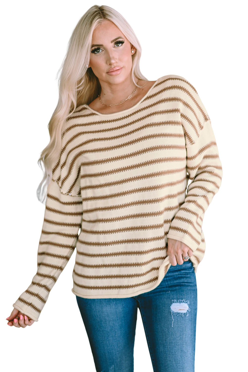 Yellow Striped Drop Shoulder Oversized Sweater-yoyobikini