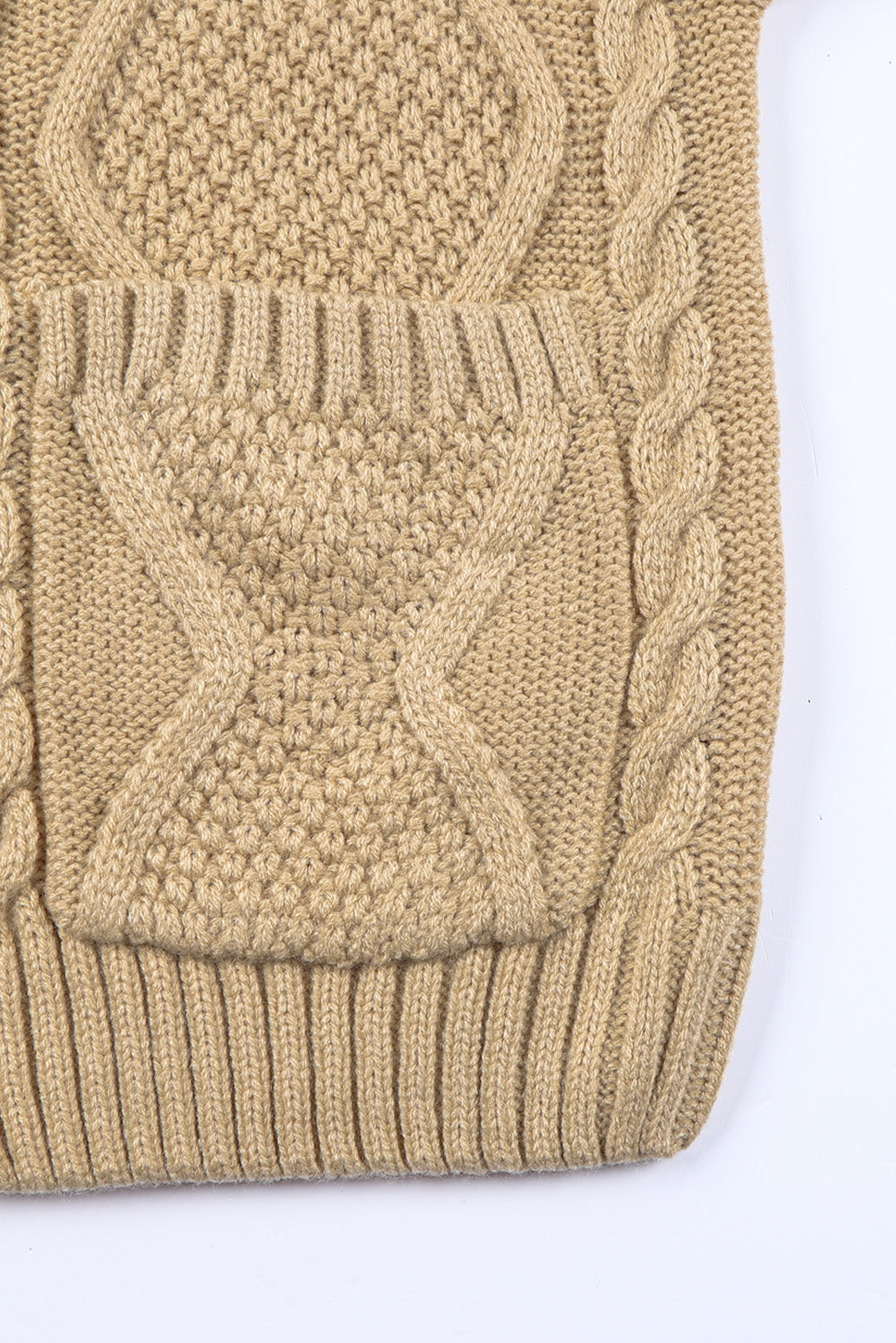Beige Front Pockets Buttons Textured Cardigan-yoyobikini