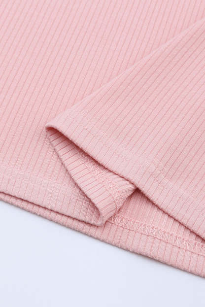 Pink Ruffle Tulle Sleeve Ribbed Knit Bodycon Dress-yoyobikini