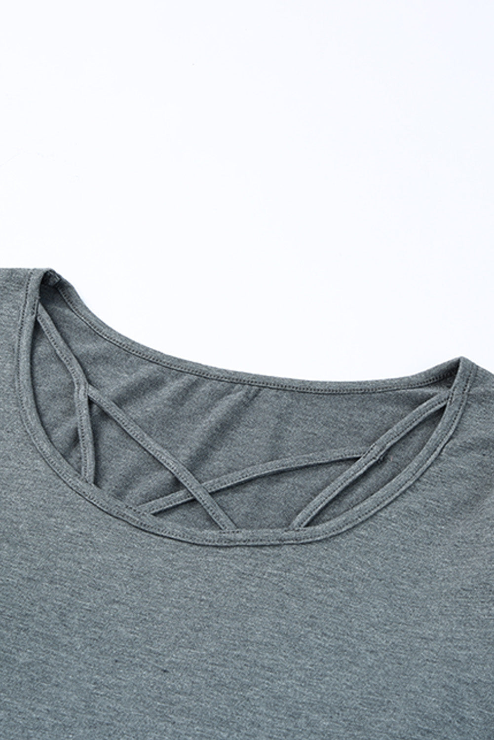 Gray Strappy Neck Detail Long Sleeve Top-yoyobikini