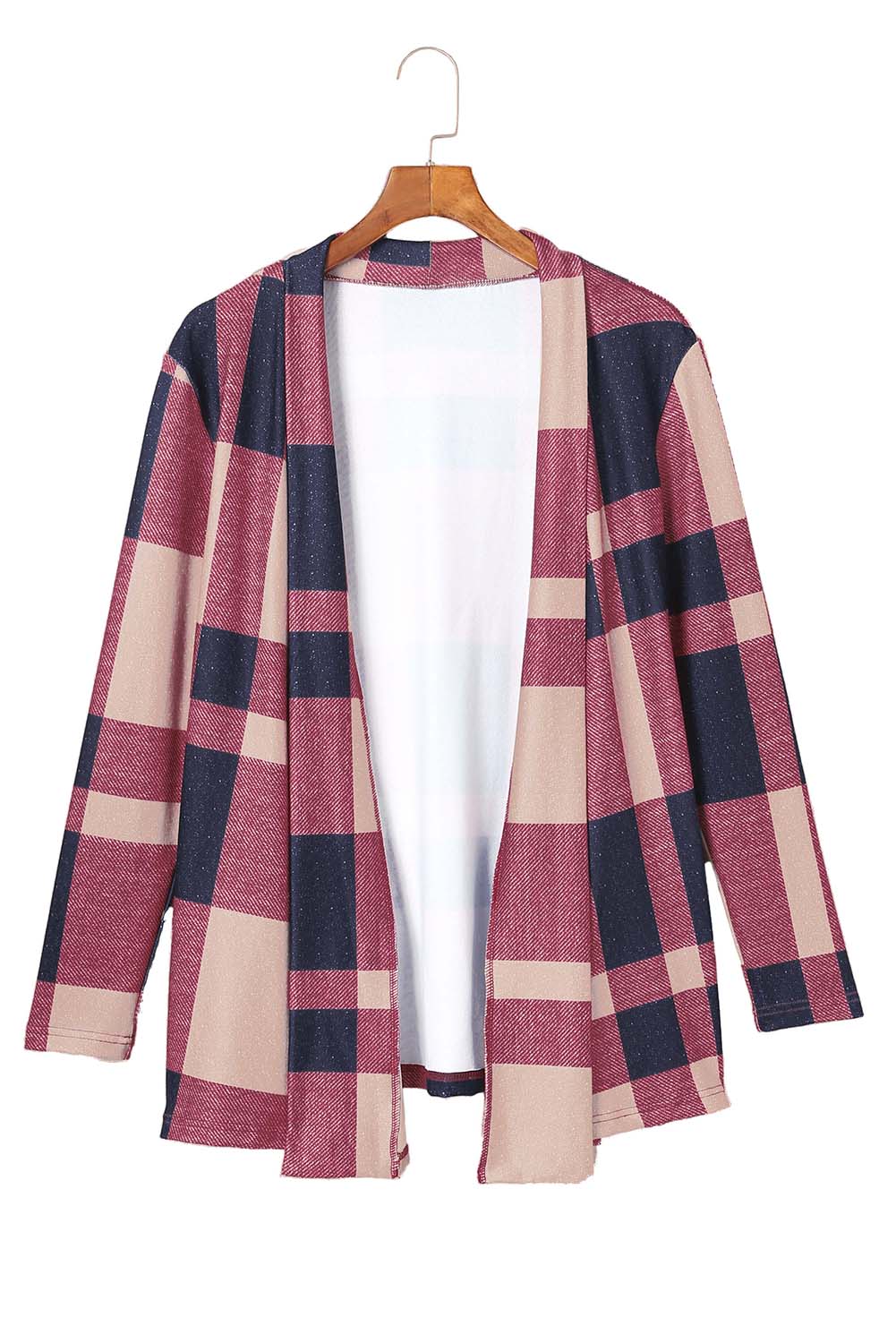 Draped Open Front Plaid Cardigan-yoyobikini