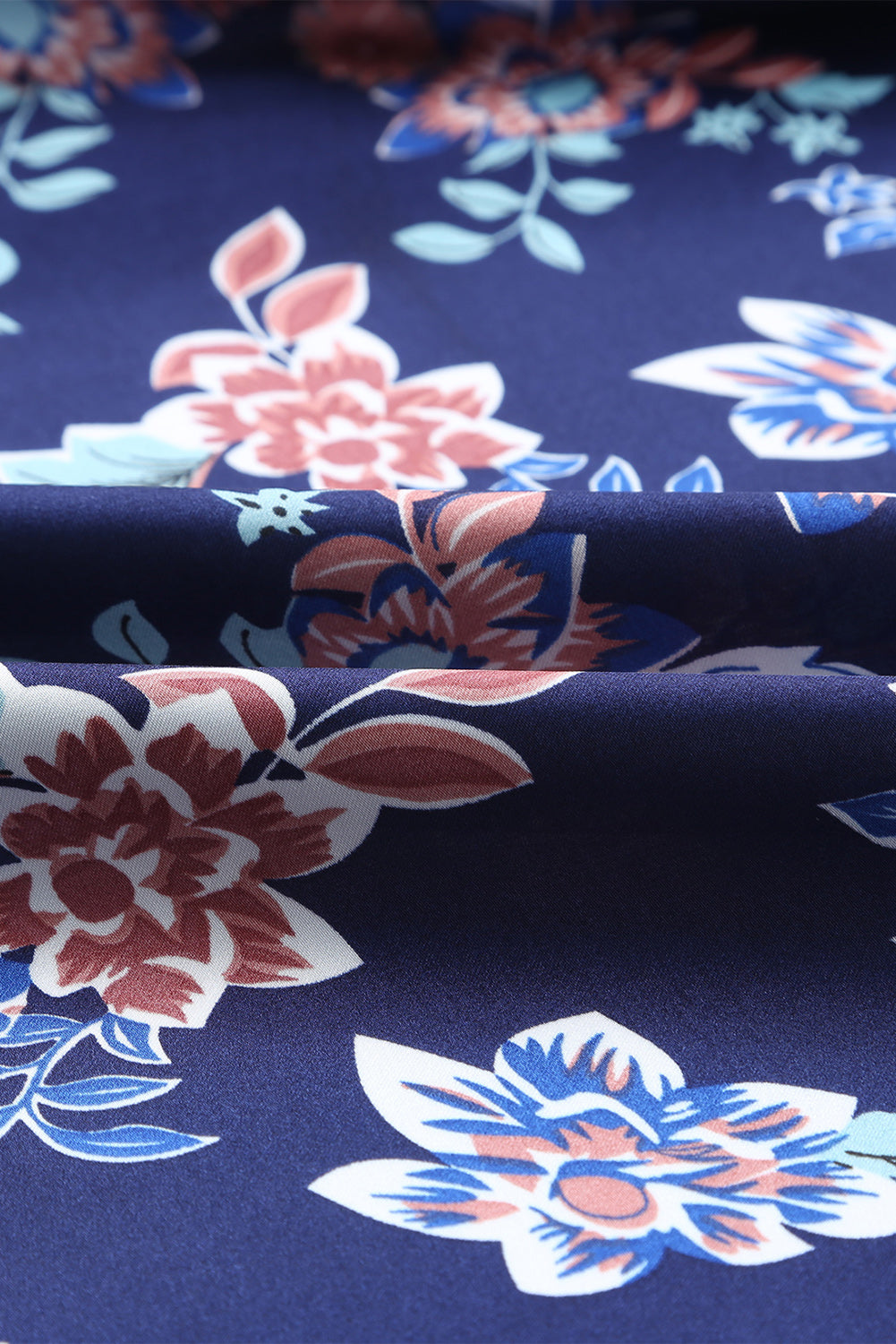 Blue Floral Print Bust Knot Long Dress with Slit-yoyobikini