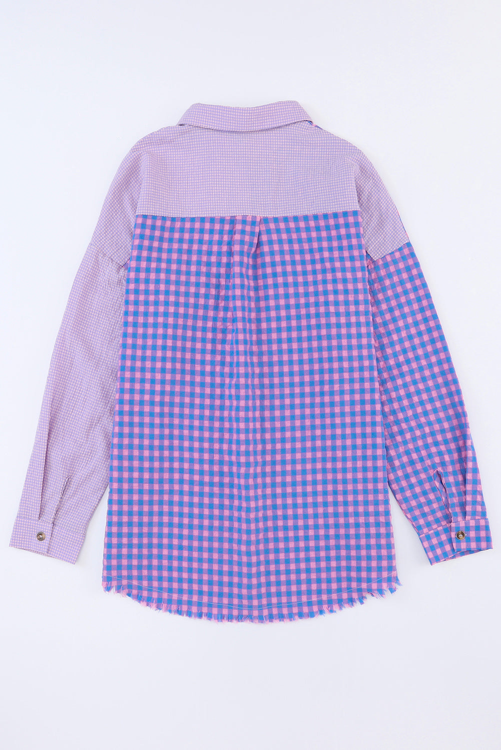 Purple Mixed Plaid Button Down Long Sleeve Chest Pocket Shirt-yoyobikini
