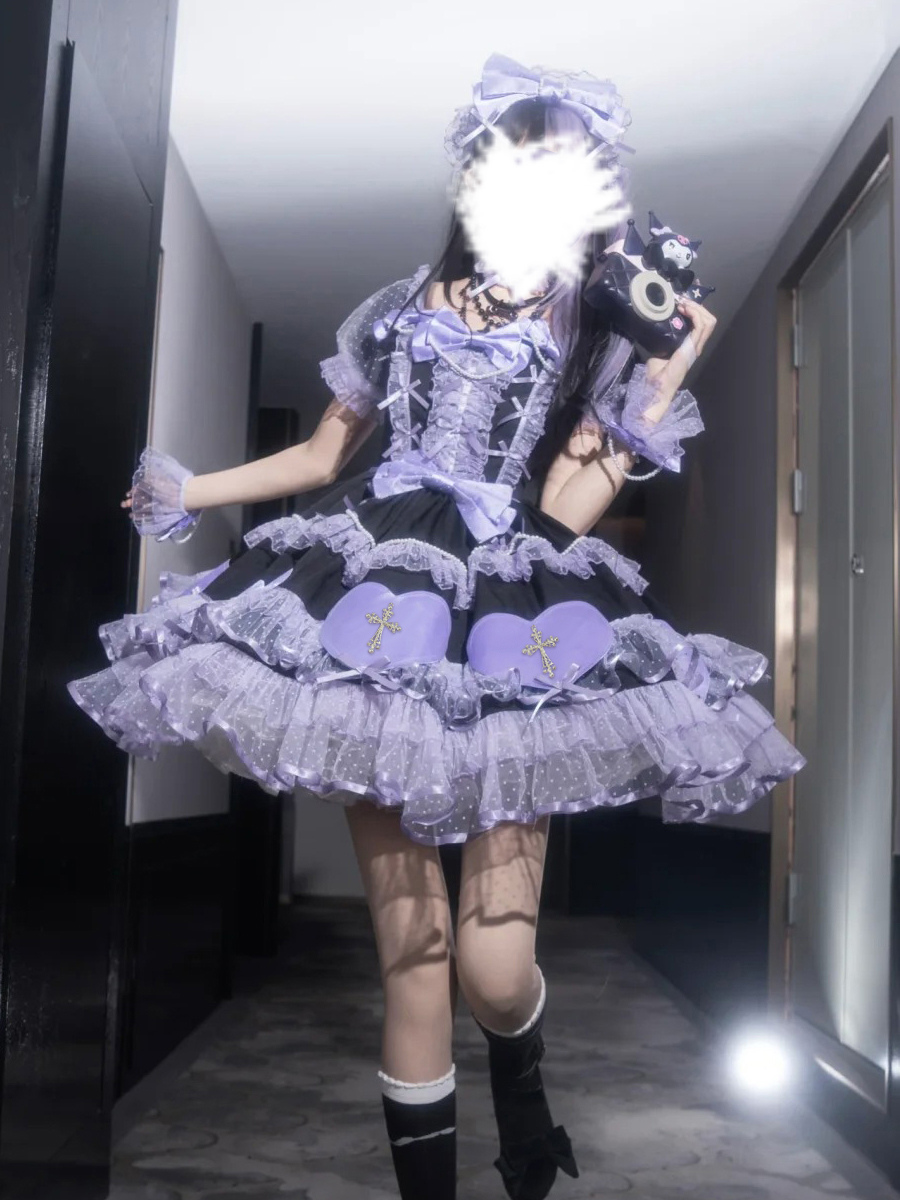 Halloween Back to school Gothic Lolita Dresses Bows Pearls Color Block Pink Light Sky Blue