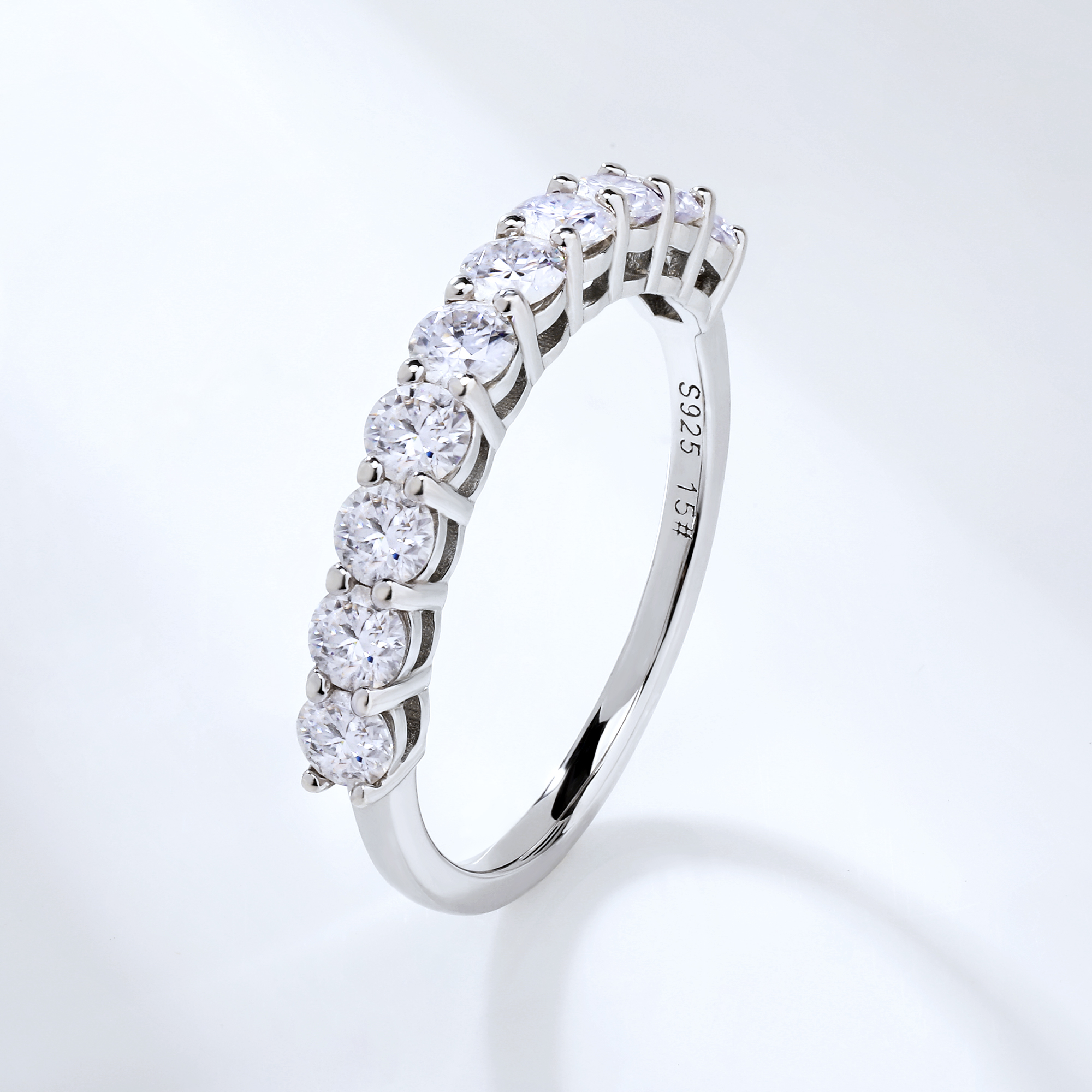 Classic Onedia® Moissanite 3mm 925 Sterling Silver Half-Eternity Ring for wedding