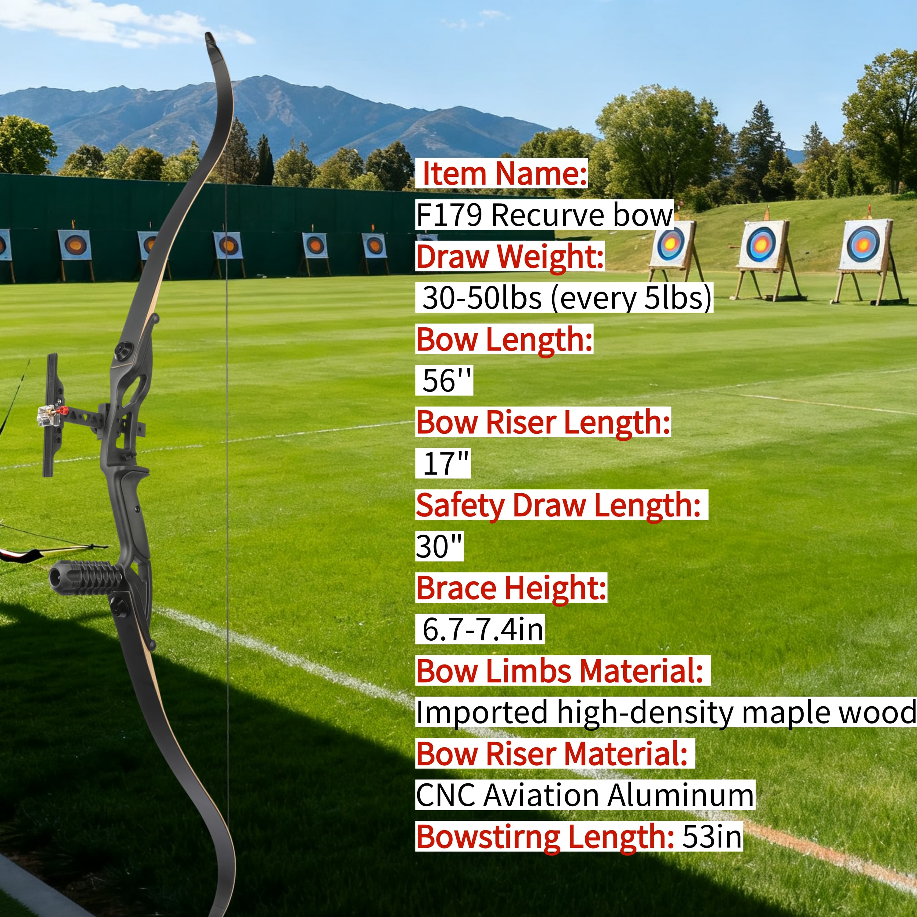 Junxing F179 56" Hunting Recurve Bow Set 20-50lbs