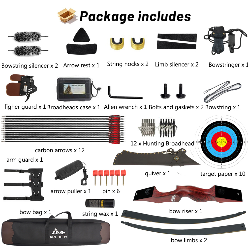 BLACK HUNTER 60" Takedown Traditional Longbow for Adult RH/LH 20-60 lbs