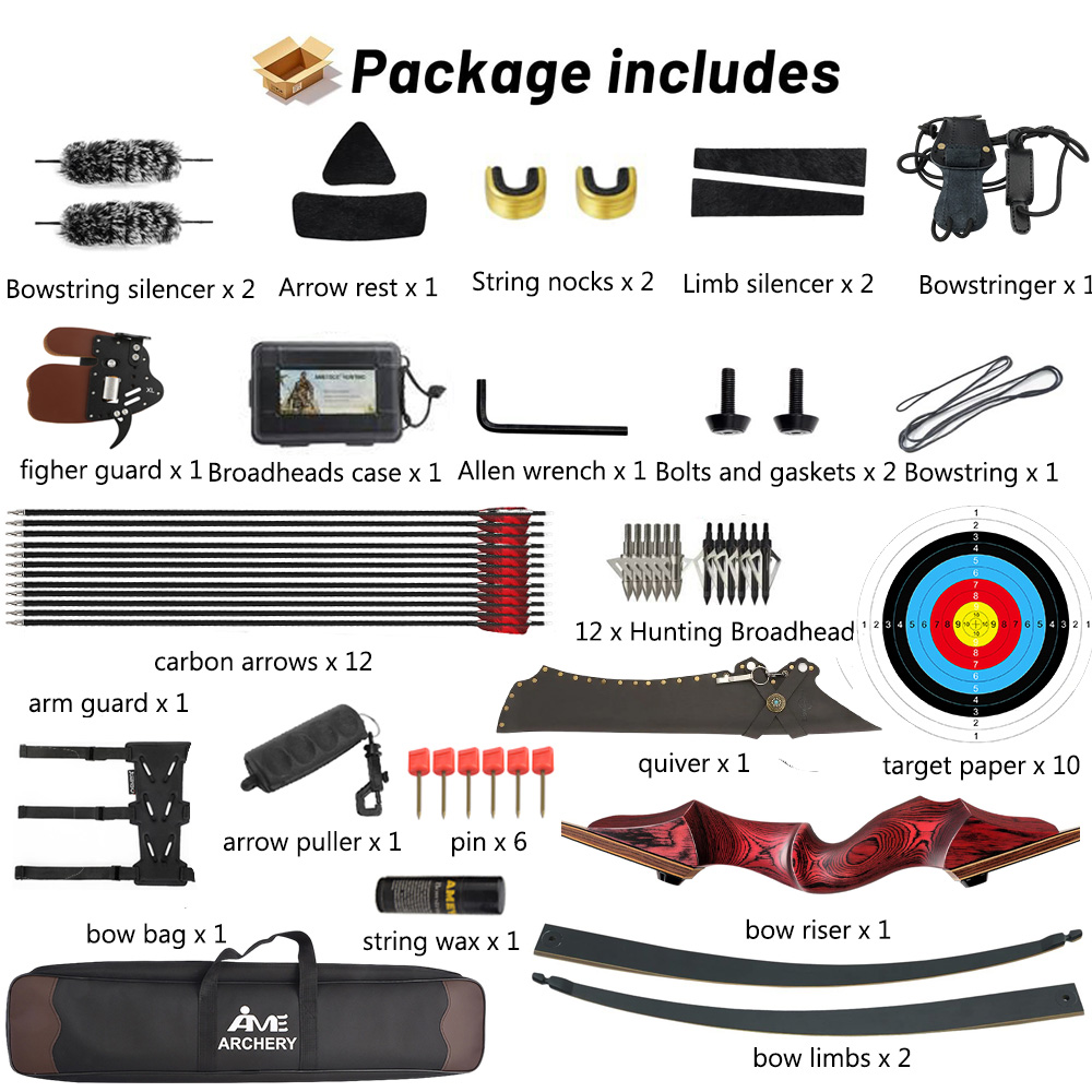 BLACK HUNTER 60" Takedown Traditional Longbow for Adult RH/LH 20-60 lbs