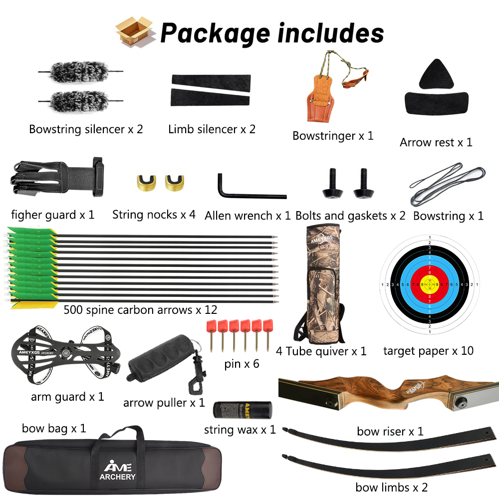 Black Hunter Recurve Bow Hunting Takedown Bow Kit 20-60 lbs