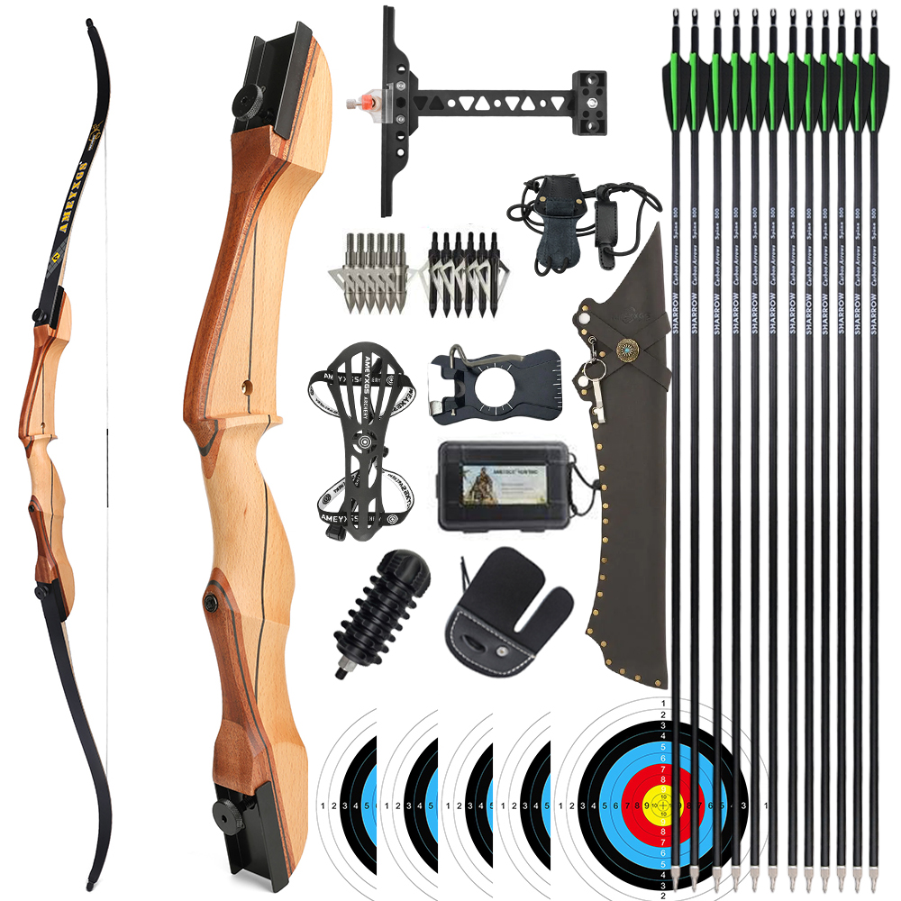 AMEYXGS 66" 68" 70" Target  Wooden Recurve Bow Kit 14-40# @28"