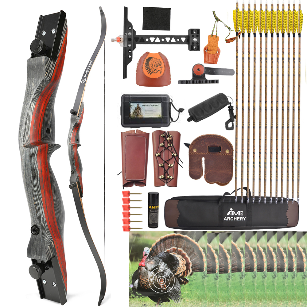 AMEYXGS 62" Recurve Bow Traditional Hunting Bow 20-50# @28"