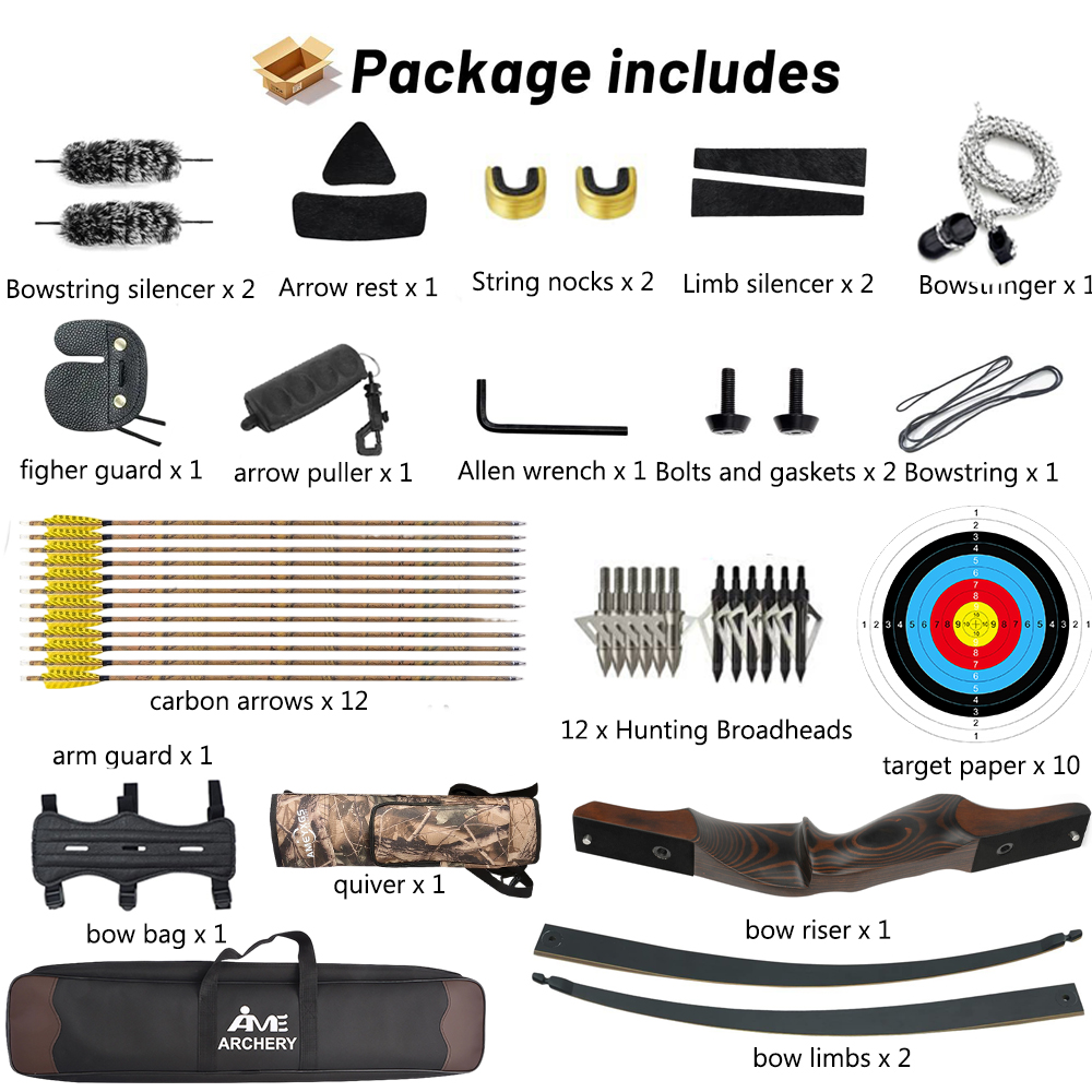 BLACK HUNTER Rebirth 60" Wood Recurve Bow Takedown 25-60 lbs