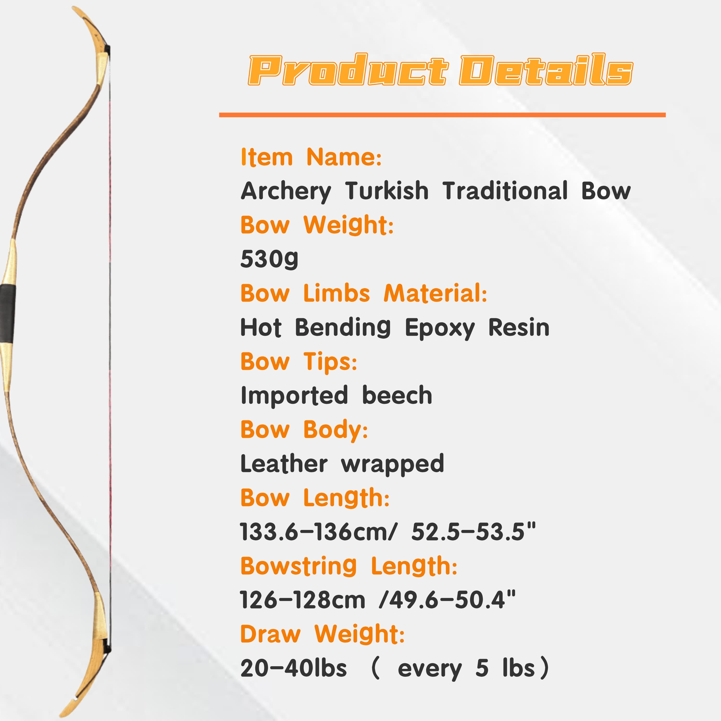 Archery Turkish Recurve Bow Arrow 20-40lbs Traditional Horsebow