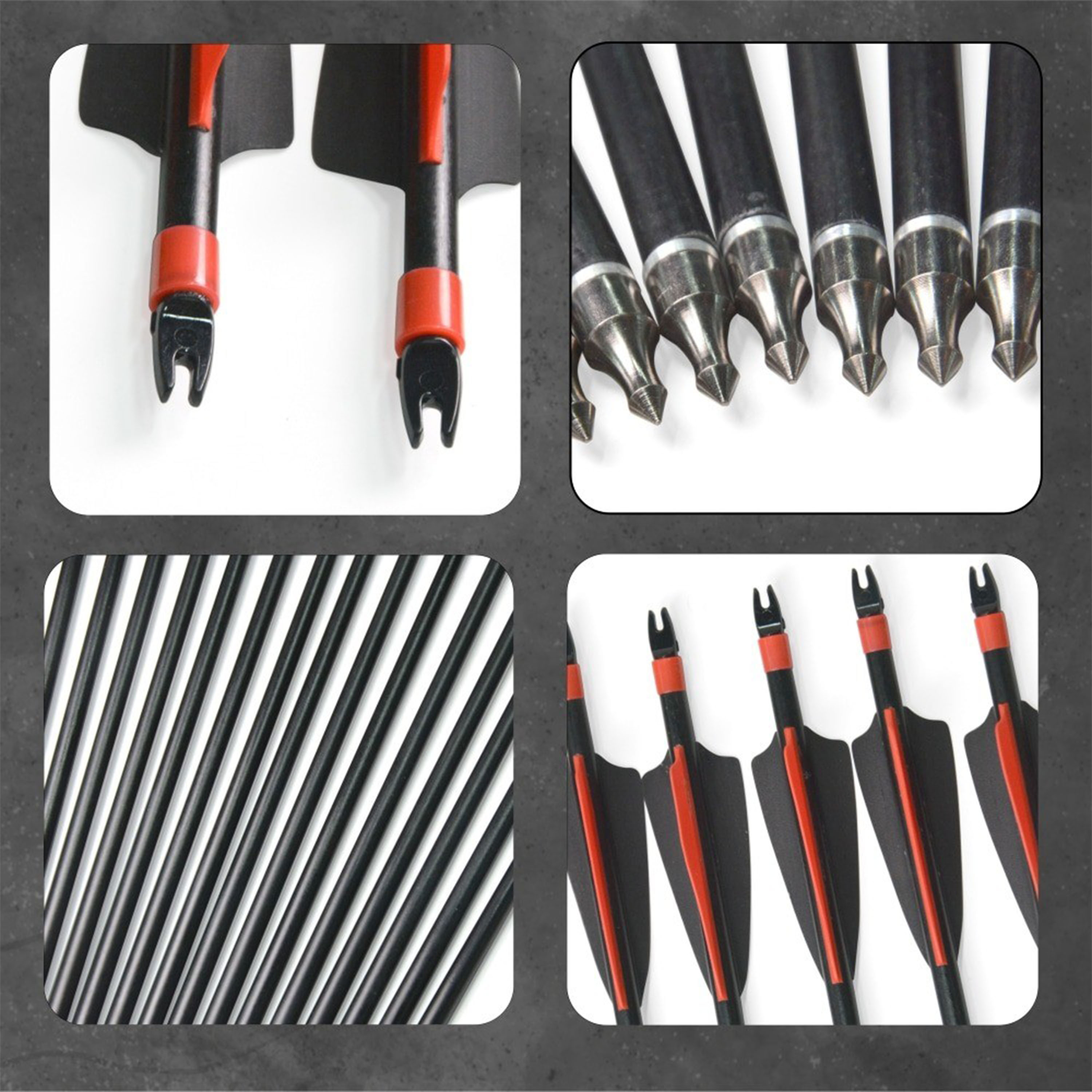 Archery Carbon Arrows 12x" Rubber Vanes 100 Grain Points Spine400