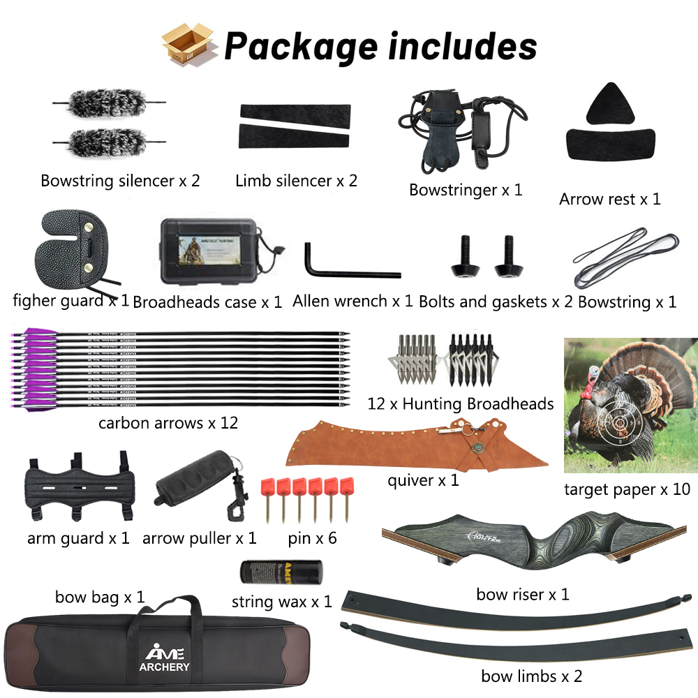 Black Hunter 60" Recurve Bow Takedown Hunting Bow 20-60 lbs RH/LH