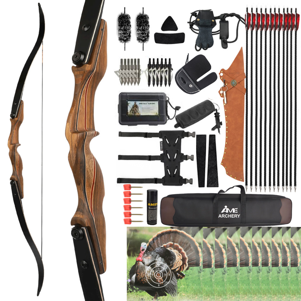 KAIMEI 60" Traditional Wood ILF Takedown Recurve Bow Kit 30-60 lbs