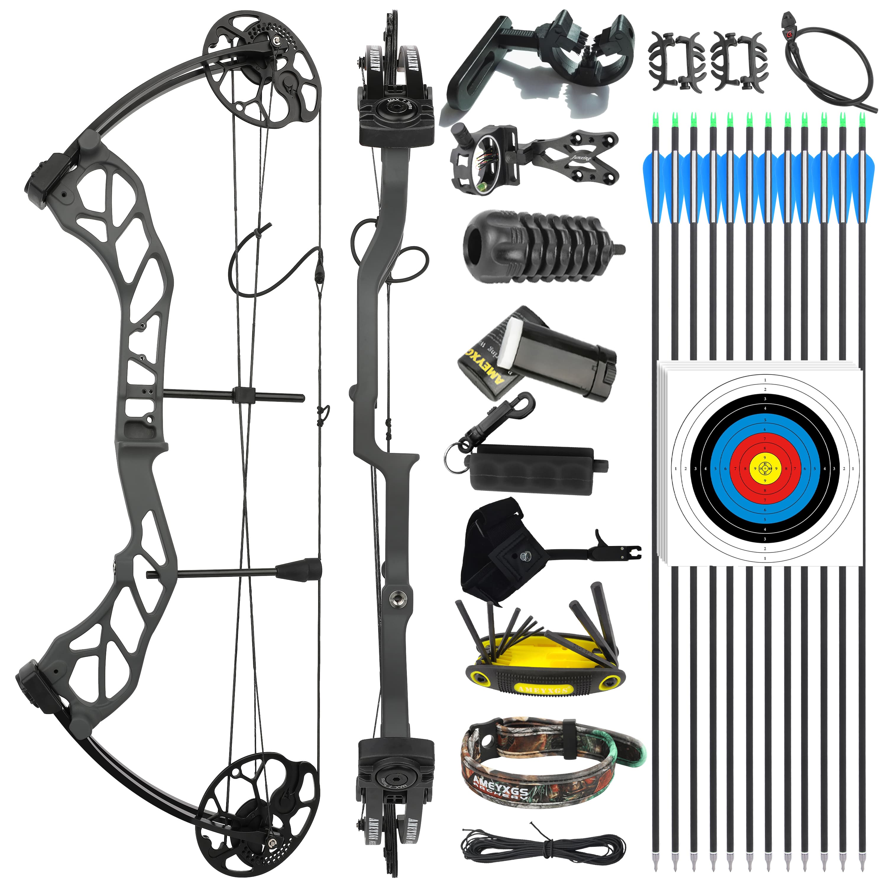 AMEYXGS E8 Hunting Compound Bow and Arrows Adult Hunting 30-70 lbs