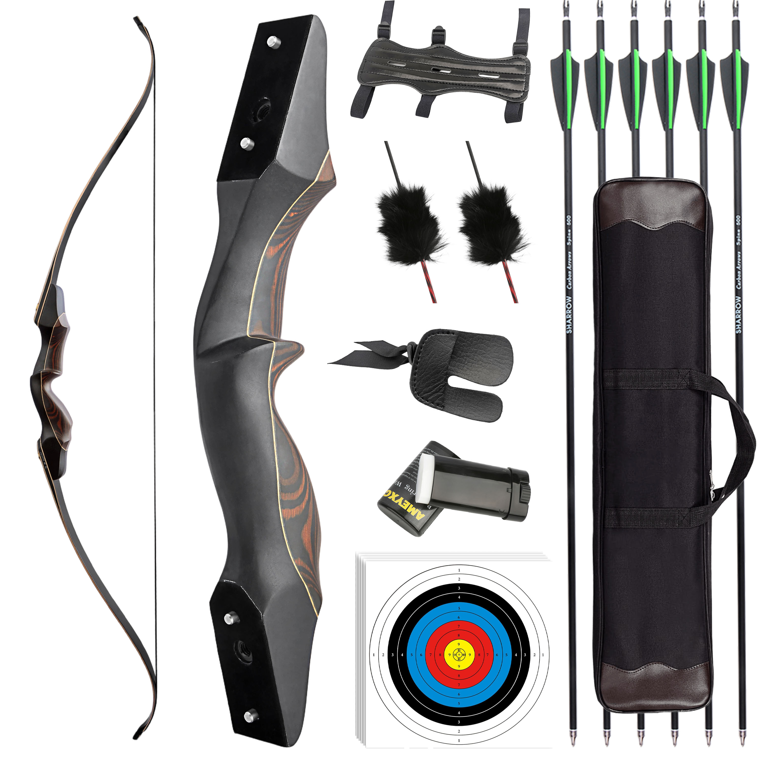 60" Takedown Recurve Bow, 50/55/60lbs Wooden Riser Hunting Bow Set