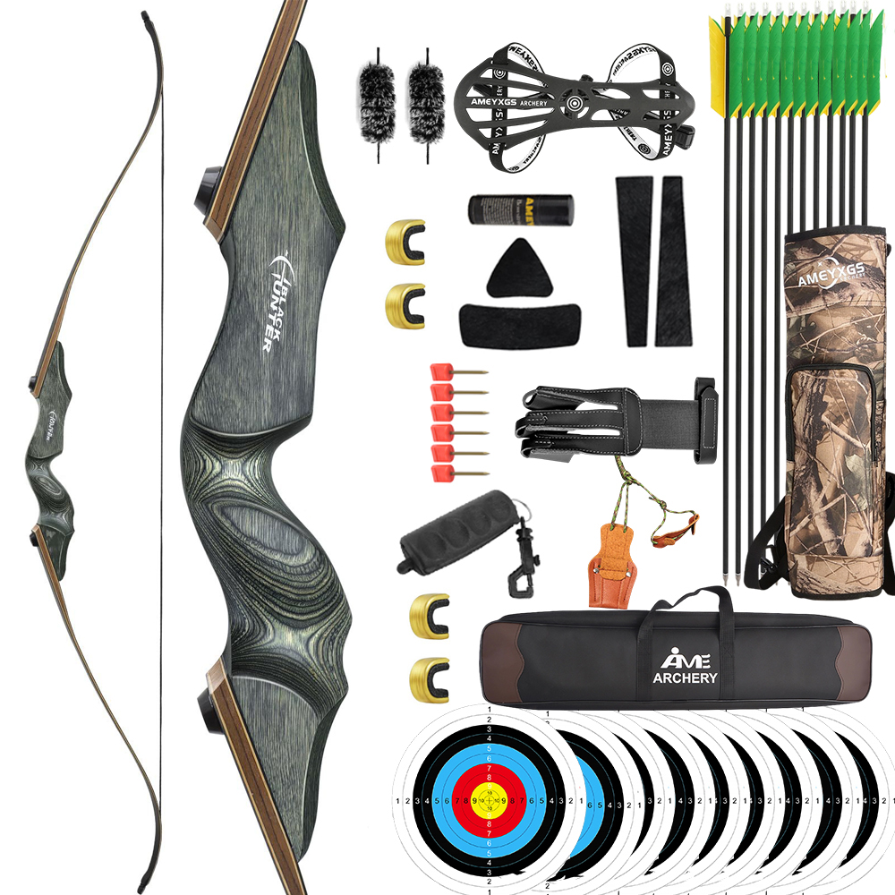 Black Hunter Recurve Bow Hunting Takedown Bow Kit 20-60 lbs