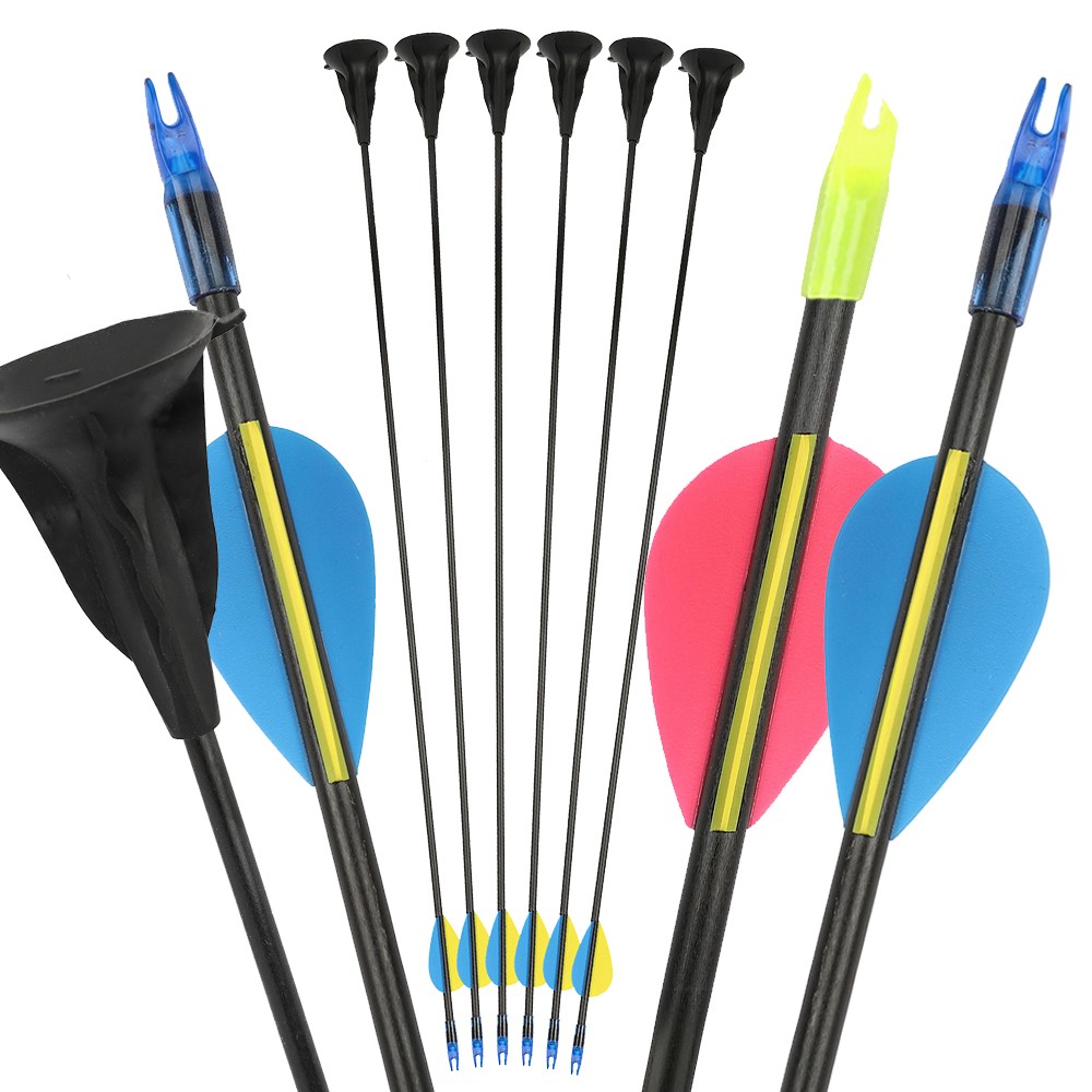 12 Pack Safe Practice Sucker Arrows with Rubber Tips 29" Fiberglass