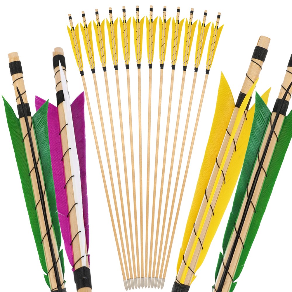 Wooden Arrows 5" Turkey Feathers 12 Pack Traditional Archery