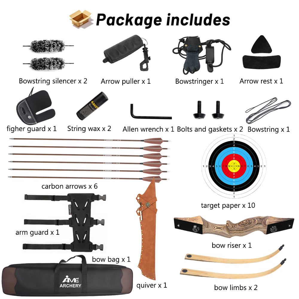 Black Hunter 60" Hunting Takedown Wooden Recurve Bow 20-60lbs RH/LH