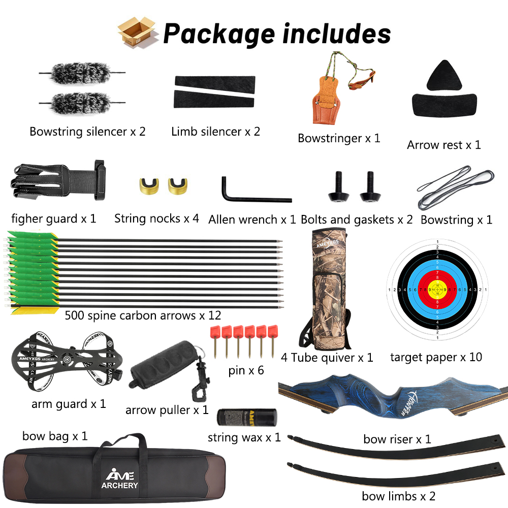 Black Hunter Recurve Bow Hunting Takedown Bow Kit 20-60 lbs