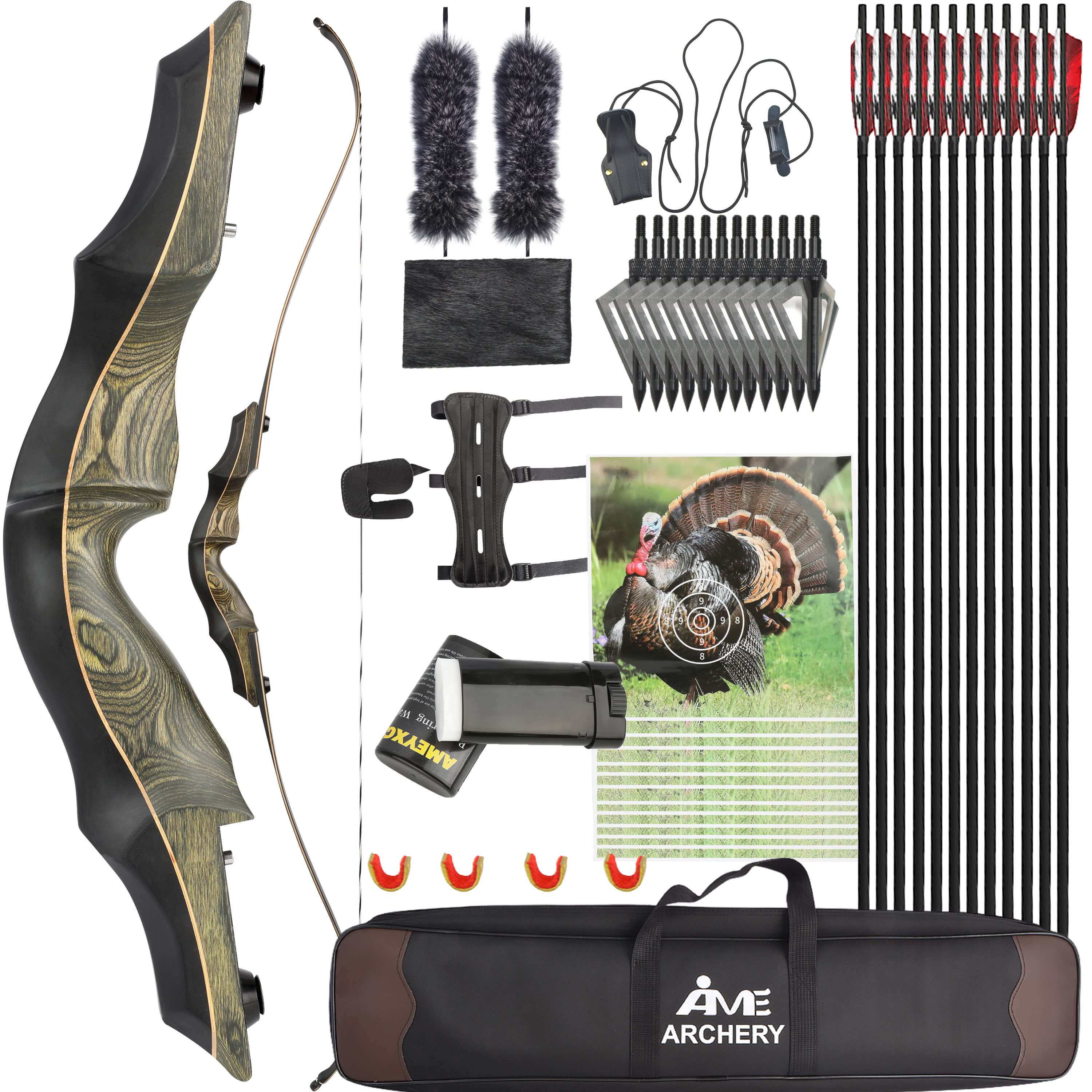 AMEYXGS 62" Reverse Takedown Wooden Recurve Bow 20-55 lbs