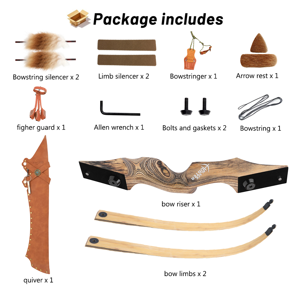 Black Hunter 60"  Wooden Takedown Recurve Bow for Adult/Beginner 20-60 lbs RH/LH