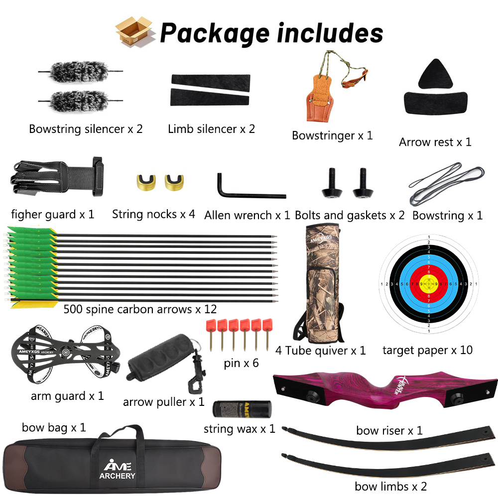 Black Hunter Recurve Bow Hunting Takedown Bow Kit 20-60 lbs