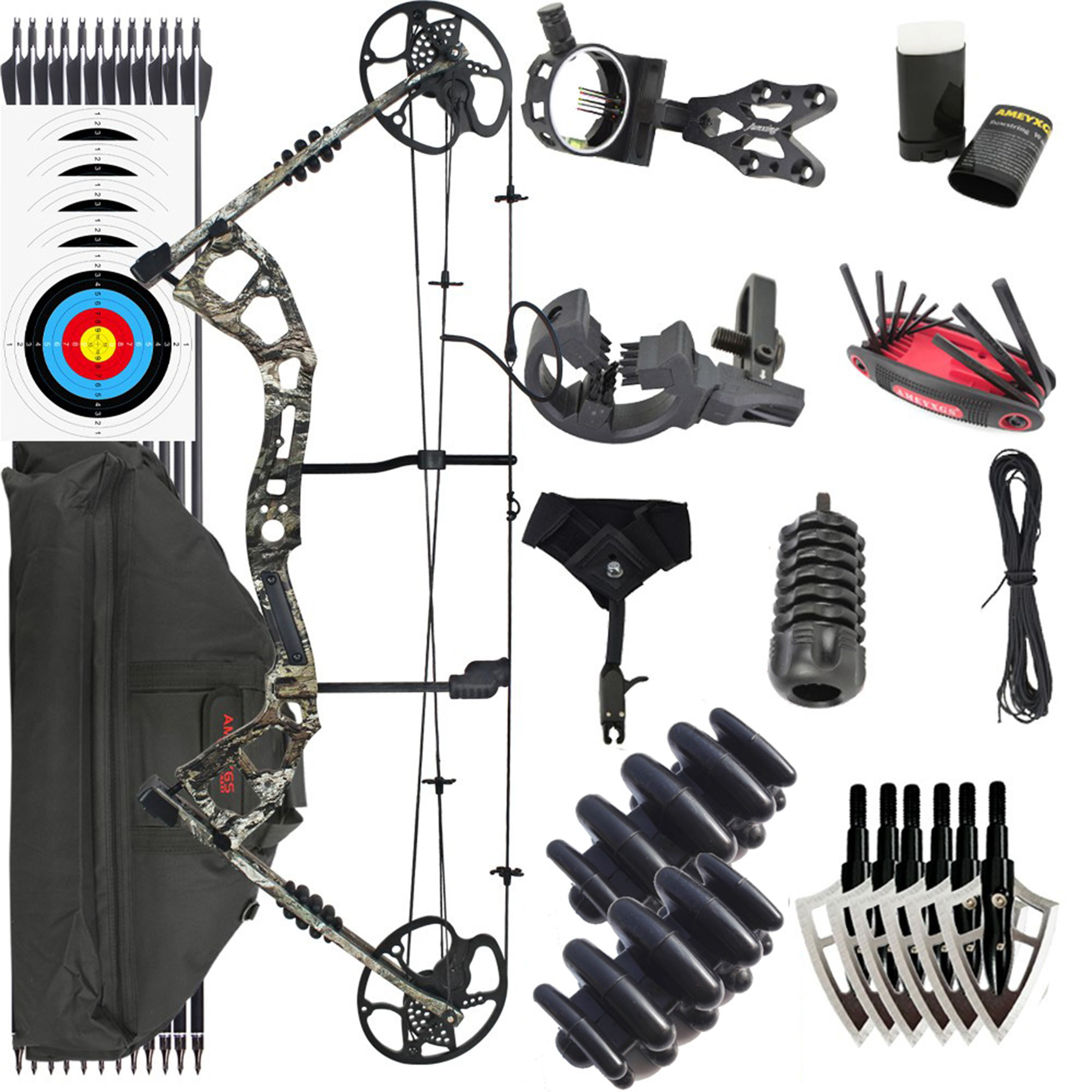 JUNXING M193 Hunting Compound Bow and Arrows for Adults 0-70 lbs