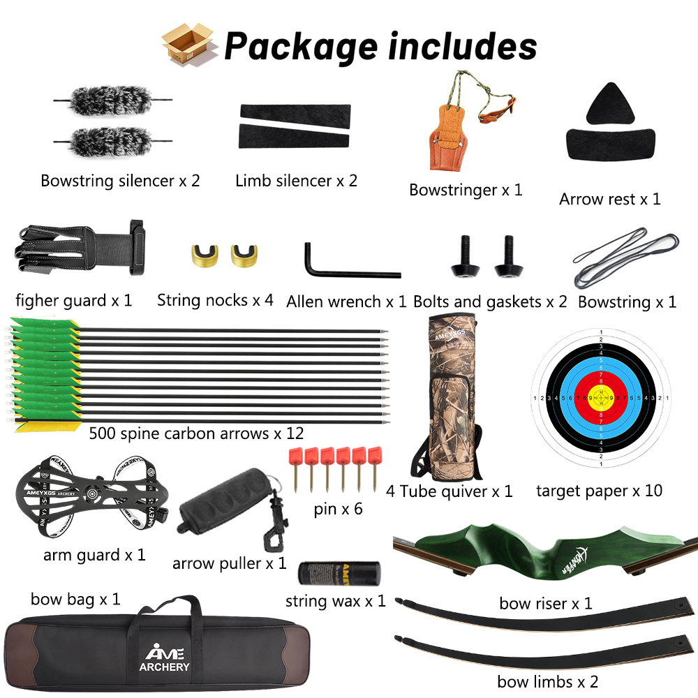 Black Hunter Recurve Bow Hunting Takedown Bow Kit 20-60 lbs