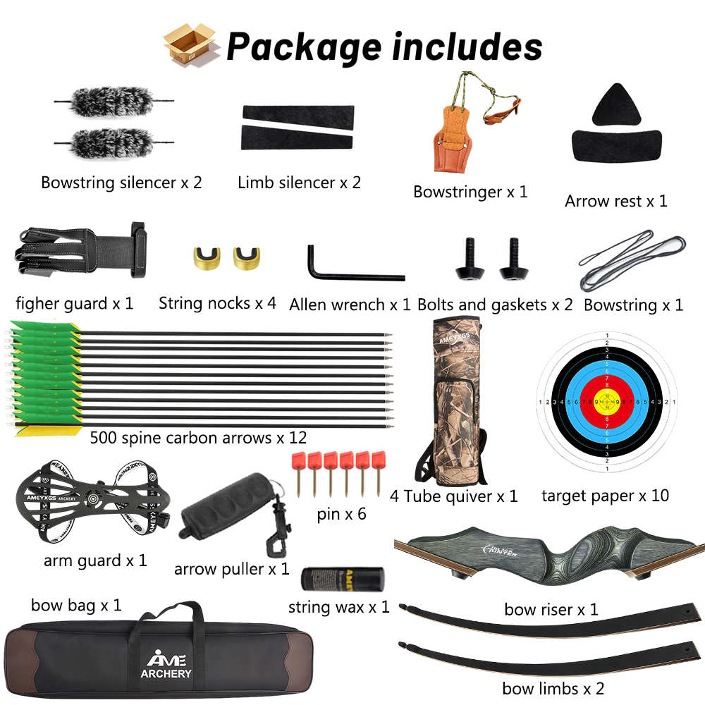Black Hunter Recurve Bow Hunting Takedown Bow Kit 20-60 lbs